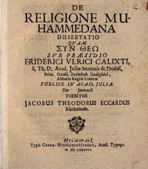 De religione muhammedana dissertatio