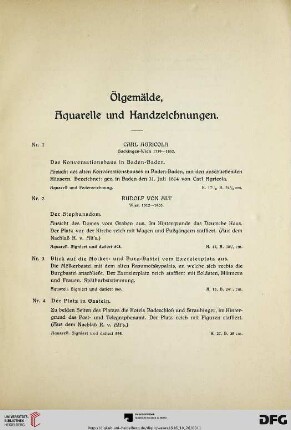 Ölgemälde, Aquarelle und Handzeichnungen (Nr. 1-125)