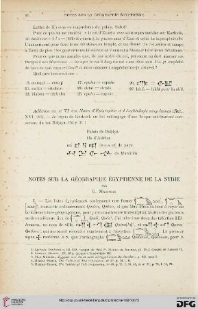19: Notes sur la géographie égyptienne de la Syrie