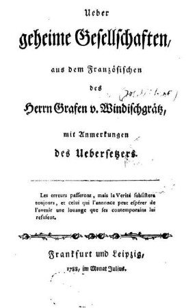 Ueber geheime Gesellschaften