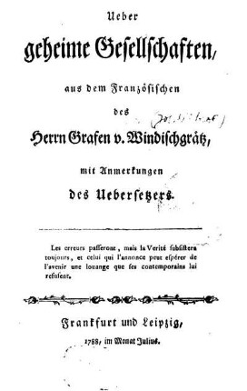 Ueber geheime Gesellschaften