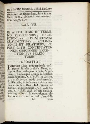 Cap. VII. De Iis A Reo Primo In Termino Perficiendis, Exceptionibus Litis Ingressum [...]