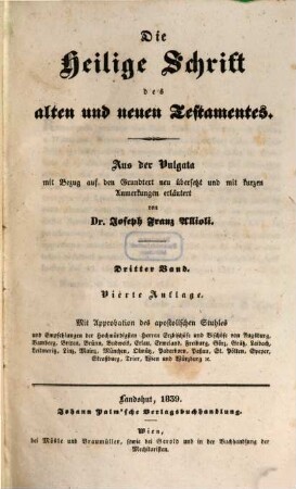 Die Heilige Schrift des alten und neuen Testamentes : aus der Vulgata mit Bezug auf den Grundtext, 3