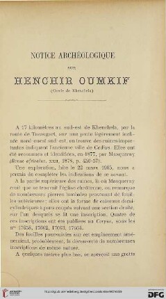 Sér. 4: Notice archéologique sur Henchir Oumkif (Cercle de Khenchela)