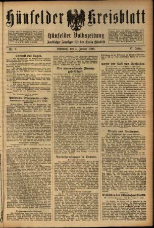 Ausgabe vom Mittwoch, den 04. Januar 1922.