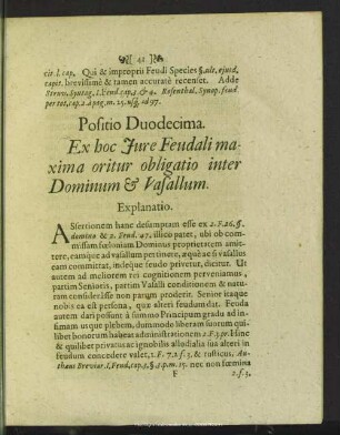 Positio Duodecima. Ex hoc Jure Feudali maxima oritur obligatio inter Dominum & Vasallum