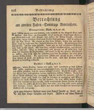 Betrachtung am zweyten Fasten-Sonntage Reminiscere.