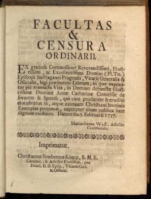 Facultas & Censura Ordinarii.