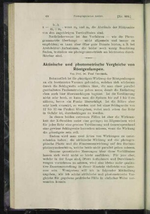 Aktinische und photometrische Vergleiche von Röntgenlampen