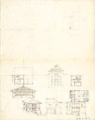 Thiersch, August ; Sakralbauten - Grundrisse, Teilgrundriss, Ansichten, Perspektive