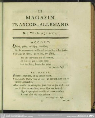 Nro. VIII. le 19 Juin. 1777