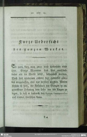 Kurze Uebersicht des ganzen Werkes