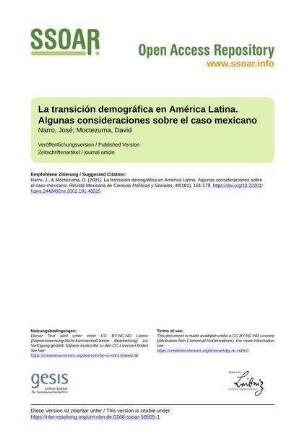 La transición demográfica en América Latina. Algunas consideraciones sobre el caso mexicano