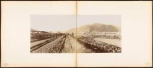 Der neue Schifffahrtskanal beim Eisernen Tor zu Beginn der Sprengarbeiten (Oktober 1892): Flusslandschaft mit Kanalbauarbeiten