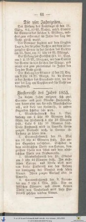 Finsternisse des Jahrs 1855.