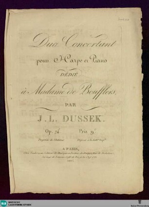 Duo concertant pour harpe et piano : Op. 74