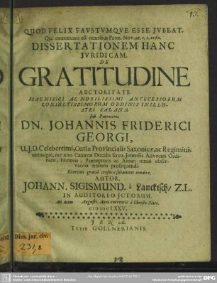 Dissertationem hanc juridicam. de gratitudine
