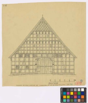 Peingdorf ([Land]Kreis Melle): Hof Alvermann (erbaut 1789). Haupthaus (Giebel-Ansicht)