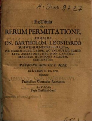 Ex Titulo De Rerum Permutatione