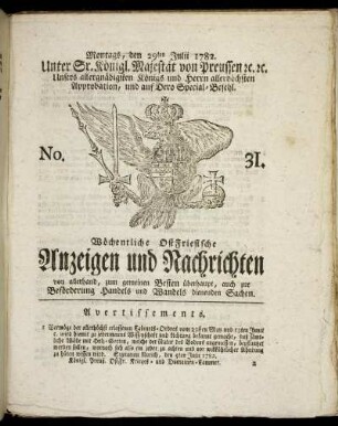 No. 31. Montags, den 29ten Julii 1782