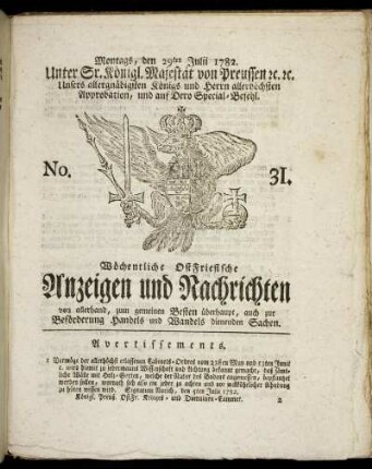 No. 31. Montags, den 29ten Julii 1782