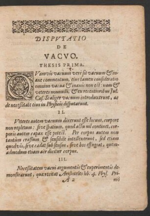 Disputatio De Vacuo.