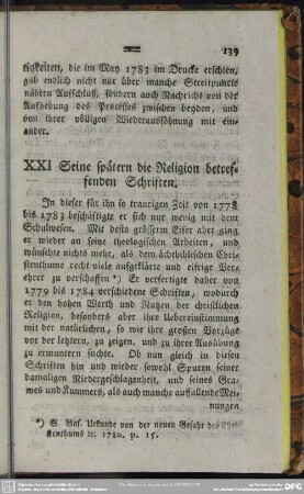 XXI. Seine spätern die Religion betreffenden Schriften