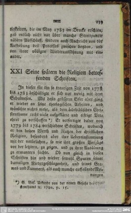 XXI. Seine spätern die Religion betreffenden Schriften