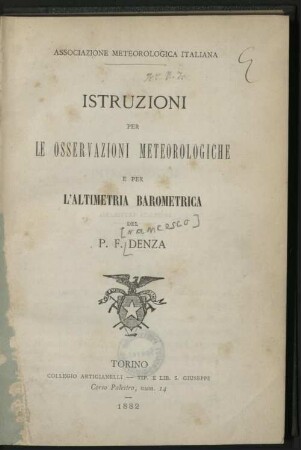 Istruzioni per le osservazioni meteorologiche e per l'altimetria barometrica