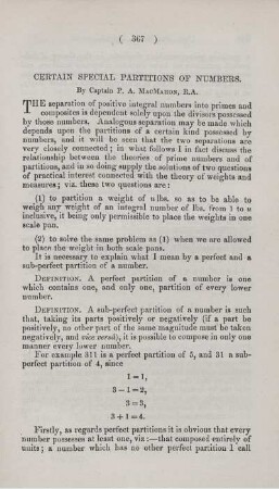 Certain special partitions of numbers.