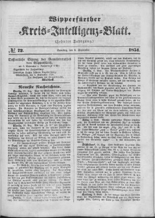 Wipperfürther Kreis-Intelligenzblatt : amtliches Organ des Kreises Wipperfürth