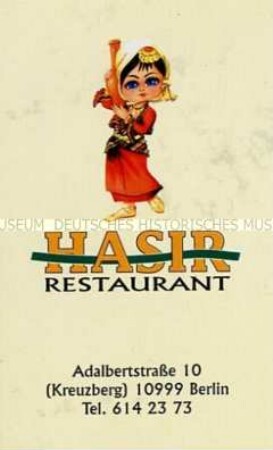 Visitenkarte eines türkischen Restaurants in Berlin