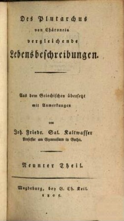 Des Plutarchus von Chäroneia vergleichende Lebensbeschreibungen, 9