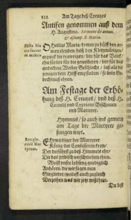 Am Festage der Erhörung deß H. Creutzes/ und deß H. Cornelii und Cypriani Bischoven und Marterer.