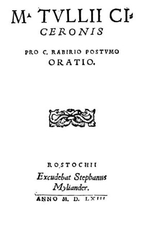M. Tullii Ciceronis pro C. Rabirio Postumo oratio