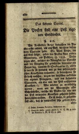 Das siebente Capitel. Die Pocken sind eine Pest eigenen Geschlechts.