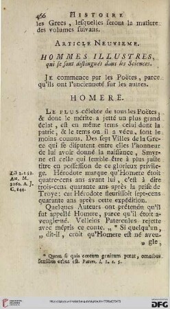 Article neuvième: Hommes illustrés, qui se sont distingués dans les Sciences