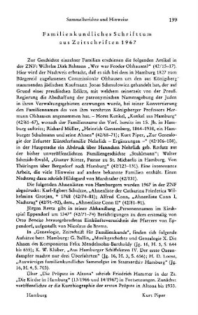 Sammelberichte und Hinweise : Familienkundliches Schrifttum aus Zeitschriften 1967