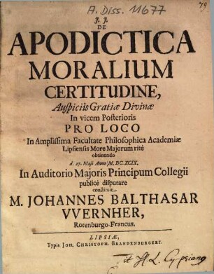 De Apodictica Moralium Certitudine