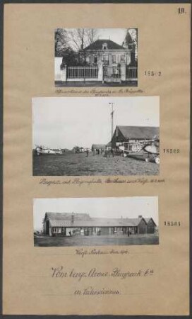 Flugplatz mit Flugzeughalle, Starthaus und Werft