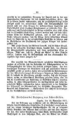 Verfahren bei Besetzung von Lehrerstellen : [IV. Elementarschulwesen]