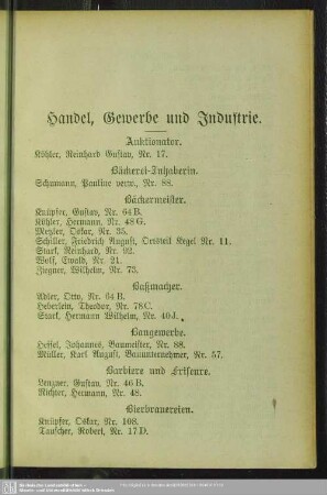 Berufsklassen und Gewerbebetriebe : Handel, Gewerbe und Industrie