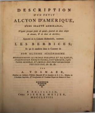 Description d'un Alcyon d'Amerique a longue queue