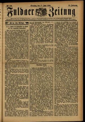 Erste Ausgabe vom Sonntag, den 17. Juni 1894.