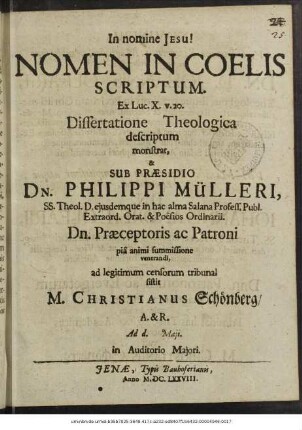 Nomen In Coelis Scriptum