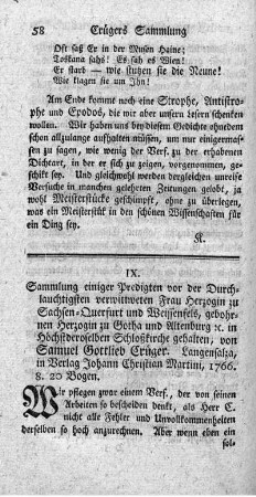IX. Sammlung einiger Predigten.