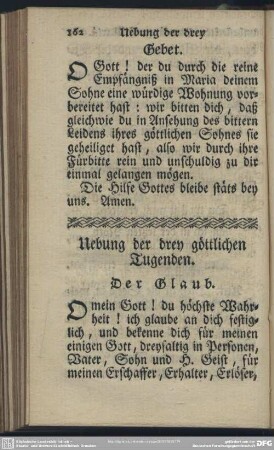 Uebung der drey göttlichen Tugenden
