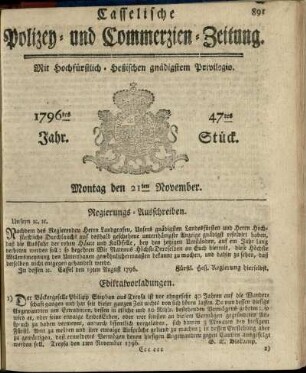 47tes Stueck, Montag den 21ten November 1796