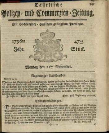 47tes Stueck, Montag den 21ten November 1796
