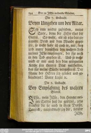 Die 8. Andacht. Bey Empfahung des wahren Blutes.